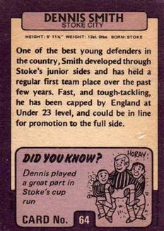 1971-72 A&BC Gum English Footballers (Purple Backs) #64 Dennis Smith Back