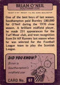 1971-72 A&BC Gum English Footballers (Purple Backs) #67 Brian O'Neil Back