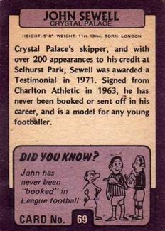 1971-72 A&BC Gum English Footballers (Purple Backs) #69 John Sewell Back
