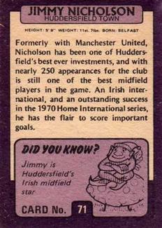 1971-72 A&BC Gum English Footballers (Purple Backs) #71 Jimmy Nicholson Back