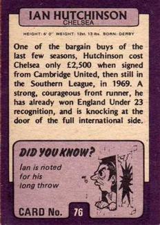 1971-72 A&BC Gum English Footballers (Purple Backs) #76 Ian Hutchinson Back