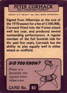 1971-72 A&BC Gum English Footballers (Purple Backs) #83 Peter Cormack Back
