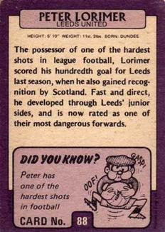1971-72 A&BC Gum English Footballers (Purple Backs) #88 Peter Lorimer Back