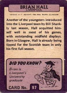 1971-72 A&BC Gum English Footballers (Purple Backs) #97 Brian Hall Back