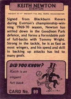 1971-72 A&BC Gum English Footballers (Purple Backs) #99 Keith Newton Back