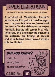 1971-72 A&BC Gum English Footballers (Purple Backs) #100 John Fitzpatrick Back