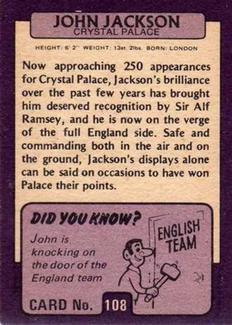 1971-72 A&BC Gum English Footballers (Purple Backs) #108 John Jackson Back