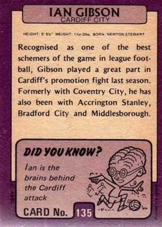 1971-72 A&BC Gum English Footballers (Purple Backs) #135 Ian Gibson Back