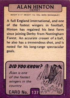 1971-72 A&BC Gum English Footballers (Purple Backs) #137 Alan Hinton Back