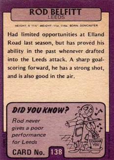 1971-72 A&BC Gum English Footballers (Purple Backs) #138 Rod Belfitt Back