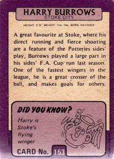 1971-72 A&BC Gum English Footballers (Purple Backs) #153 Harry Burrows Back