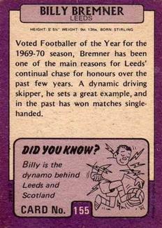 1971-72 A&BC Gum English Footballers (Purple Backs) #155 Billy Bremner Back