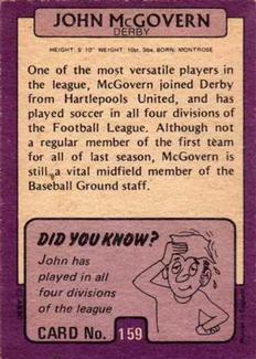 1971-72 A&BC Gum English Footballers (Purple Backs) #159 John McGovern Back