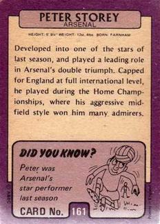 1971-72 A&BC Gum English Footballers (Purple Backs) #161 Peter Storey Back