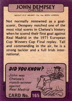 1971-72 A&BC Gum English Footballers (Purple Backs) #165 John Dempsey Back