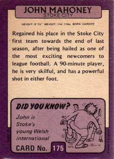 1971-72 A&BC Gum English Footballers (Purple Backs) #175 John Mahoney Back