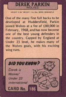 1971-72 A&BC Gum English Footballers (Purple Backs) #186 Derek Parkin Back