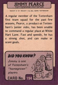 1971-72 A&BC Gum English Footballers (Purple Backs) #194 Jimmy Pearce Back