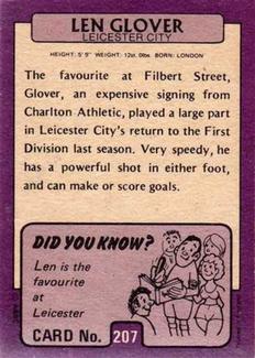 1971-72 A&BC Gum English Footballers (Purple Backs) #207 Len Glover Back