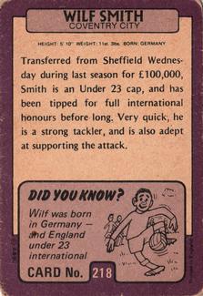 1971-72 A&BC Gum English Footballers (Purple Backs) #218 Wilf Smith Back