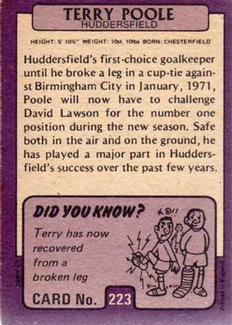 1971-72 A&BC Gum English Footballers (Purple Backs) #223 Terry Poole Back