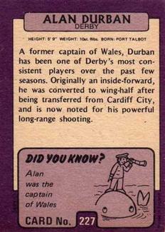 1971-72 A&BC Gum English Footballers (Purple Backs) #227 Alan Durban Back