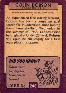 1971-72 A&BC Gum English Footballers (Purple Backs) #248 Colin Dobson Back