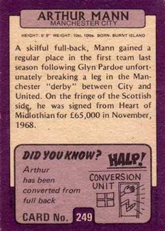 1971-72 A&BC Gum English Footballers (Purple Backs) #249 Arthur Mann Back