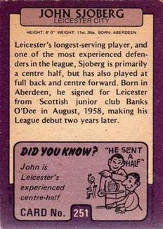 1971-72 A&BC Gum English Footballers (Purple Backs) #251 John Sjoberg Back