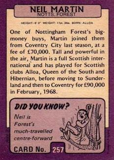 1971-72 A&BC Gum English Footballers (Purple Backs) #257 Neil Martin Back