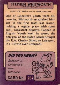 1971-72 A&BC Gum English Footballers (Purple Backs) #267 Stephen Whitworth Back