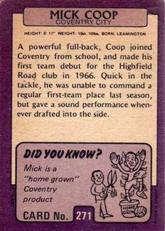 1971-72 A&BC Gum English Footballers (Purple Backs) #271 Mick Coop Back