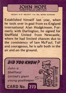 1971-72 A&BC Gum English Footballers (Purple Backs) #273 John Hope Back