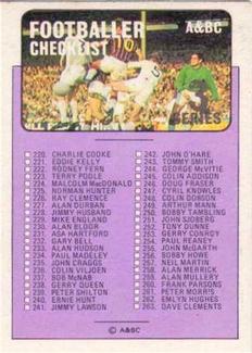 1971-72 A&BC Gum English Footballers (Purple Backs) #277 Checklist: 220-293 Front