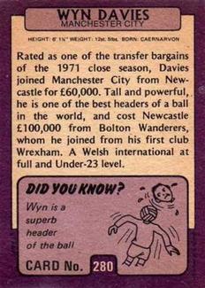 1971-72 A&BC Gum English Footballers (Purple Backs) #280 Wyn Davies Back
