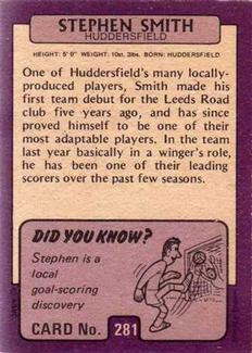 1971-72 A&BC Gum English Footballers (Purple Backs) #281 Stephen Smith Back