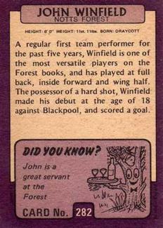 1971-72 A&BC Gum English Footballers (Purple Backs) #282 John Winfield Back