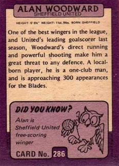 1971-72 A&BC Gum English Footballers (Purple Backs) #286 Alan Woodward Back