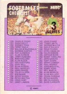 1971-72 A&BC Gum English Footballers (Purple Backs) #277 Checklist: 220-290 Front