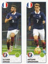 2016 Panini UEFA Euro Stickers #42a / 42b Olivier Giroud / Antoine Griezmann Front