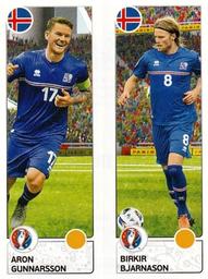2016 Panini UEFA Euro Stickers #607a / 607b Aron Gunnarsson / Birkir Bjarnason Front