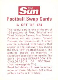 1970 The Sun Football Swap Cards #117 John Toshack Back