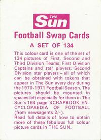 1970 The Sun Football Swap Cards #121 Peter Shilton Back