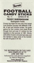 1992-93 Barratt Football Candy Sticks #11 Teddy Sheringham Back