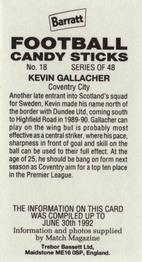 1992-93 Barratt Football Candy Sticks #18 Kevin Gallacher Back