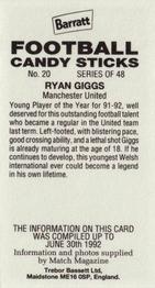 1992-93 Barratt Football Candy Sticks #20 Ryan Giggs Back