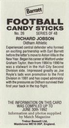 1992-93 Barratt Football Candy Sticks #26 Richard Jobson Back