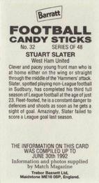1992-93 Barratt Football Candy Sticks #32 Stuart Slater Back