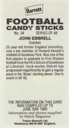 1992-93 Barratt Football Candy Sticks #34 John Ebbrell Back