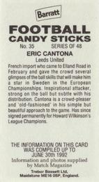 1992-93 Barratt Football Candy Sticks #35 Eric Cantona Back